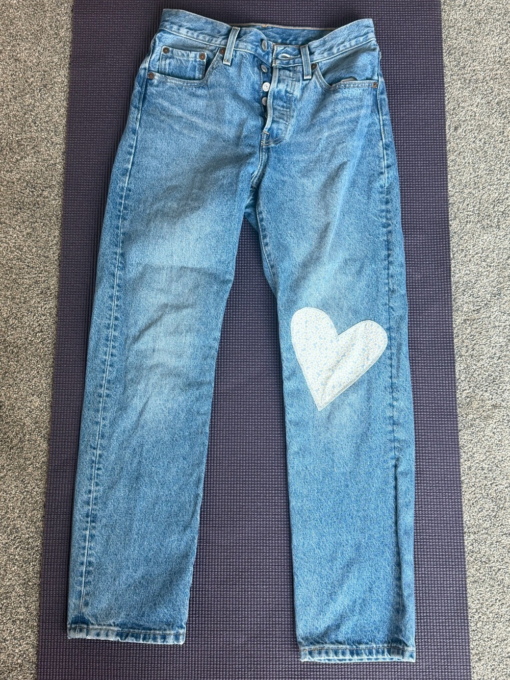 Levis 501 Heart Patch Straight Leg Jeans